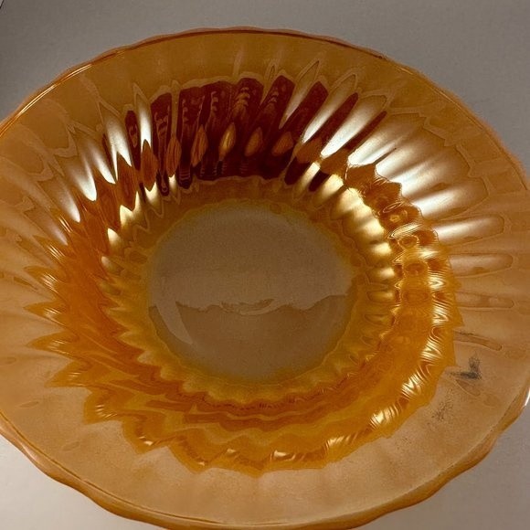 Anchor Hocking Fire King Peach Lustre Swirl Iridescent Serving Dish Bowl 8.5" - Picture 4 of 10